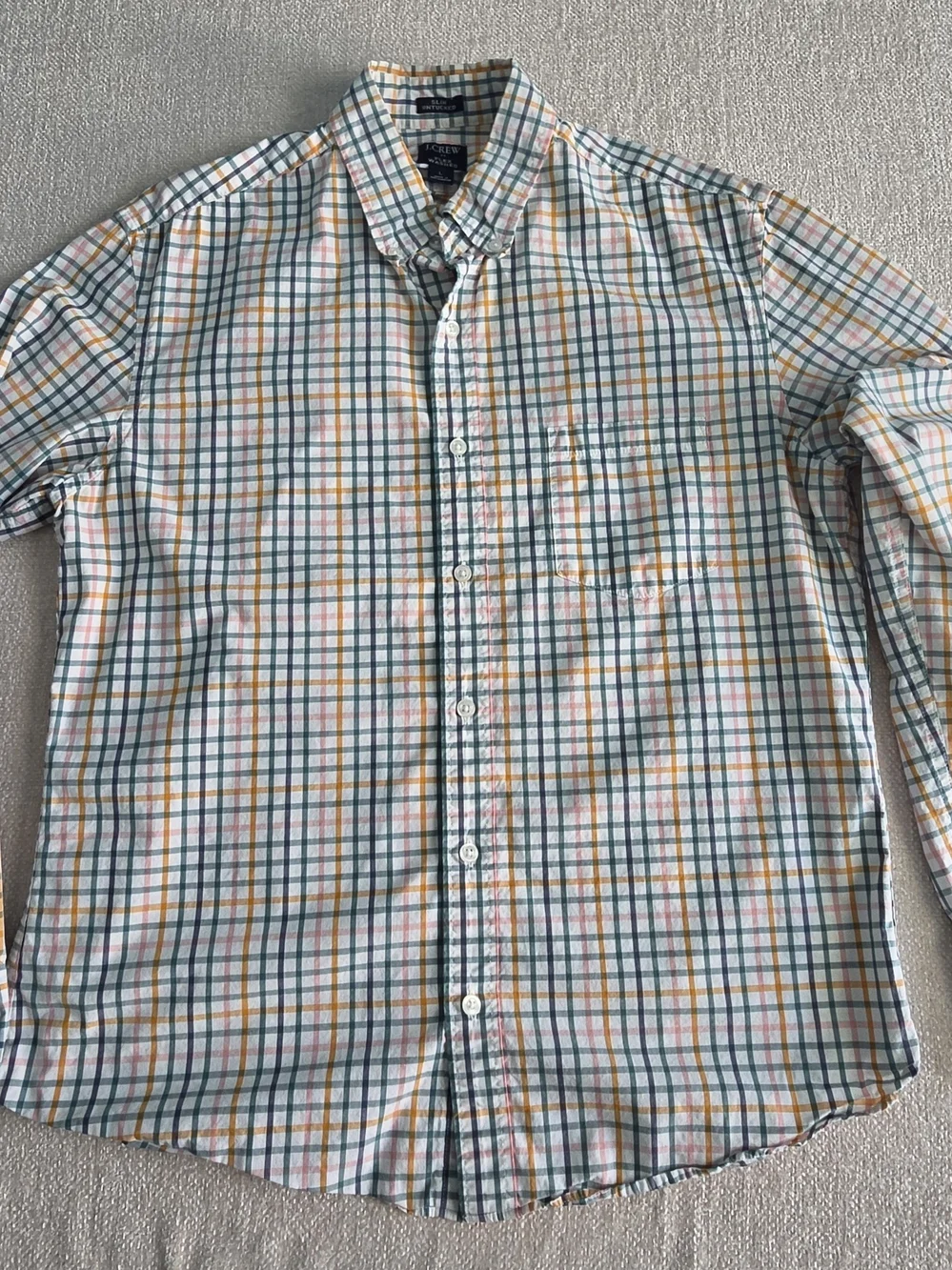 J.Crew Flex Washed Slim Untucked Button Up Shirt Mens Large Plaid Cotton Preppy